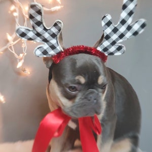 Reindeer ears headband/ Christmas  headband with red color tie for large dog  for /Christmas costume/Christmas hat/
