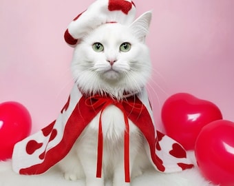 Valentine Pet Costume: Beret and Cape Set, Elegant Outfit
