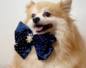 Dark blue color  Velvet  Bow tie  // Dog Halloween Bow // Witch Costume || Dog Neck Tie || Pet Bow Tie || Dog Clothes