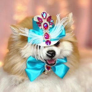 Elegant hat with   feather and   bow  for dog or cat /Hat for small pet /Costume for dogs/