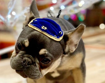 DOG KIPPAH Hanukkah hat  and bow set for dog or cat/Hanukkah dog gift/Yarmulke for dogs/Yarmulke for cats//Kippah for dog