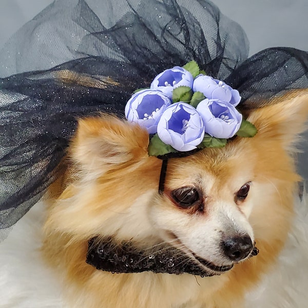 Cute veil  black color with purple flowers with white  for dog or cat