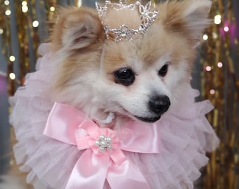 Set Listing   crown   with pink collar tie for dog or cat /Princess set/