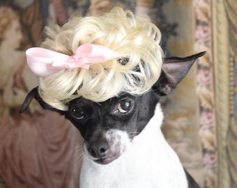 Pet  blond  wig with baby pink color bow   for dog or cat / Dog costume /Cat costume /