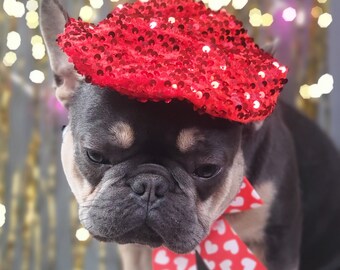 Set 2 piece  Valentine's  Beret and  bow tie  for dog cat or small animal / Costume/