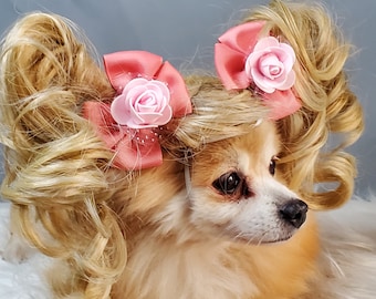 Blond color Pet   wig  with    ponytails for dog or cat/ Dog costume/Cat costume/