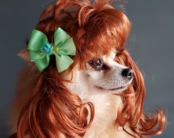 Pet   wig   for dog or cat with cute bow green color/Dog costume/Cat costume/