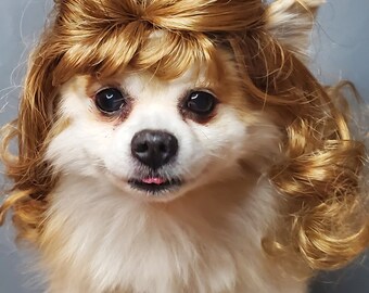 Curly Ginger Long Haired Chihuahua Pet Wig Brown Color For Dog