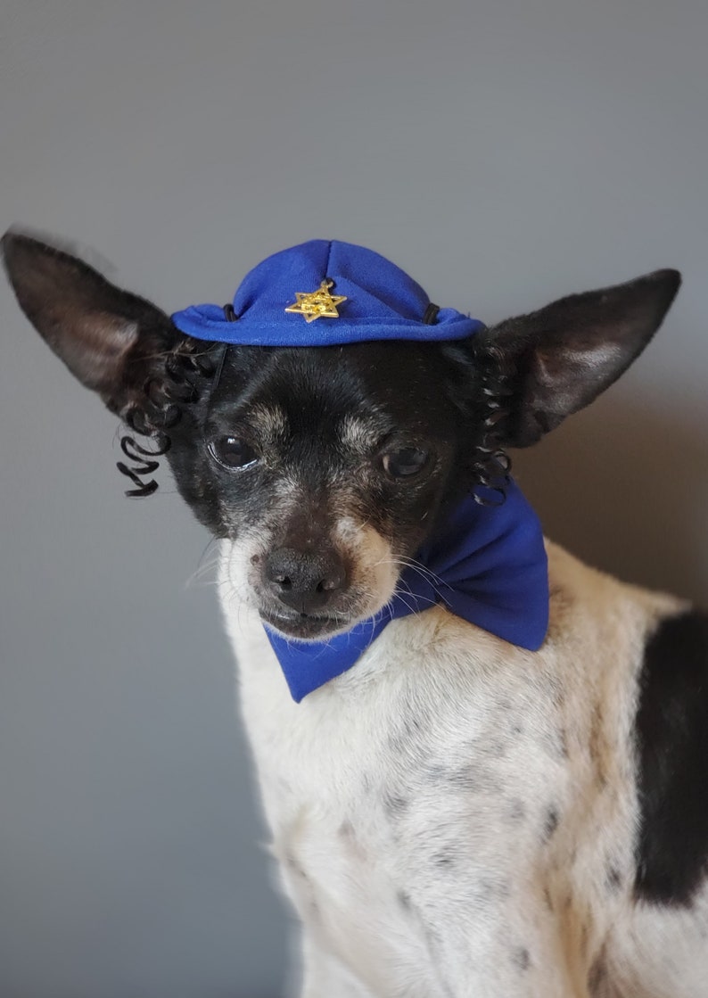 DOG KIPPAH Hanukkah hat and bow set for dog or cat/Hanukkah dog gift/Yarmulke for dogs/Yarmulke for cats//Kippah for dog image 3