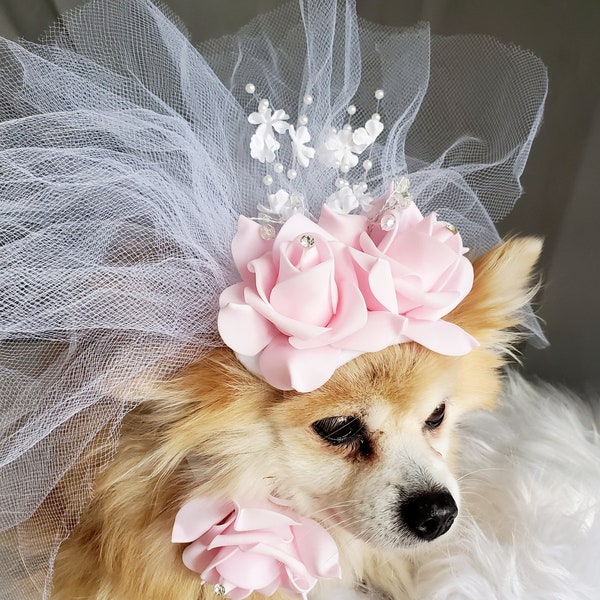 Cute bridal  veil  white color with pink color flowers  and  neck tie  with pink flower