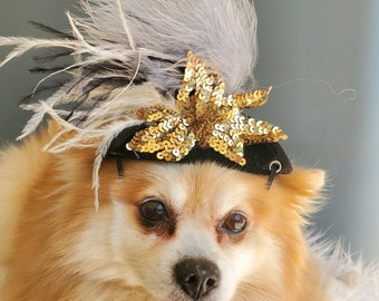 Cute black  color  mini  hat with white color   feather and   flowers for dog or cat