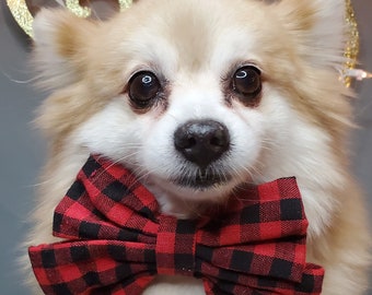 Bow tie Red Buffalo Check print  // Dog Halloween Bow //  Costume || Dog Neck Tie || Pet Bow Tie || Dog Clothes/