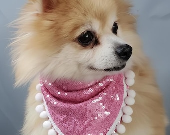 Sequin Dog Bandana with White Trim – Adjustable Back Tie