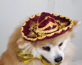 Set Auflistung Niedliche Sombrero Mütze und Fliege für Hund oder Katze