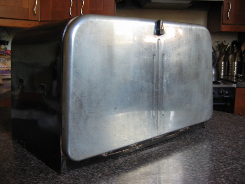Vintage Kreamer Ware Bread Box Black and Stainless Steel Etsy
