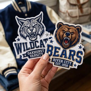 Custom Mascot Embroidered Patch, Team Logo Patch, School Spirit Iron-On Patch, Patch For Bag,Hat, Shirt, Back To School Gift, Game Day Gift