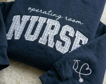 Embroidered Operating Room Nurse Sweatshirt, Register Nurse Appliqué Sweater, Nursing School Graduation Gift, Personalized RN Crewneck