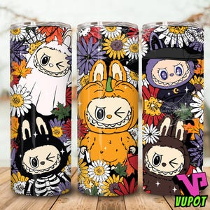 Trending Floral Monster Doll Halloween Tumbler Wrap PNG, Funny Cartoon Character 20oz Skinny Tumbler Design for Sublimation,Digital Download