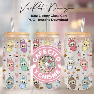 Lata de vidrio de 16 oz con personaje de dibujos animados (PNG), envoltura de lata de vidrio de 16 oz con dibujos animados de tendencia, envoltura de café de 16 oz (PNG), diseño de sublimación, archivo digital