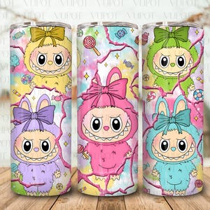 Doll Cartoon 20oz Skinny Tumbler Wrap Png, Funny Cartoon Character Wrap Design  Png, Trending Pink Cartoon Character 20oz Skinny Tumbler PNG