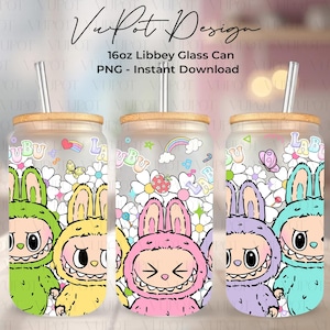 Cartoon Friends 16Oz Glass Can Png, Cute Doll  16oz Glass Can Wrap, Cartoon Character 16 oz Libbey Glass Can Wrap, Sublimation Design