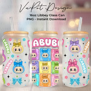 Cartoon Doll 16 oz Libbey Glass Can Wrap, Cartoon 16oz Glass Can Wrap Png, Cartoon 16 oz Glass Can Png, Sublimation Design