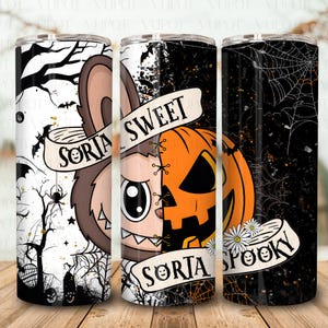 Doll Pumpkin Halloween Tumbler Wrap, Sorta Sweet Sorta Spooky 20 oz Skinny Tumbler Wrap Sublimation Design, Halloween Tumbler Png