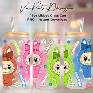 Cute Doll 16 oz Libbey Glass Can Wrap, Cartoon Friend 16oz Glass Can Wrap, Cartoon Doll 16 oz Glass Can Png, Sublimation Design