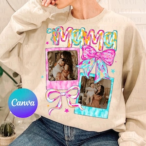 Canva Add Photos Mothers Day Png, Custom Canva Mama Kids Photo Png, Mom Floral Coquette Bow Png, Mama Flowers, Hand drawn, Gift For Mom