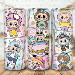 Funny Cartoon Character Wrap Design, Cute Doll 20Oz Tumbler Wrap Png, Trending Leopard Pink Cartoon Character 20oz Skinny Tumbler Wrap PNG