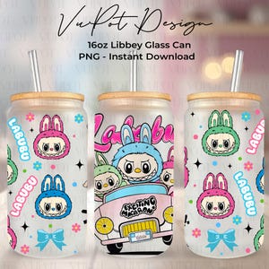 Funny Cartoon 16oz Glass Can Wrap, Doll Cartoon 16 oz Glass Can Png, Cute Doll Cartoon Png, Png Sublimation Design