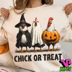 Funny Spooky Chicken Png, Trendy Halloween Shirt Design, Retro Halloween Chicken Png, Chick Or Treat Png, Pumpkin Png, Spooky Season Png