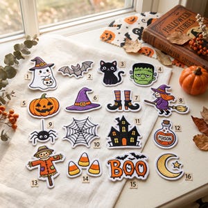 Halloween Embroidered Patch, Cute Ghost Witch Pumpkin Iron On Patches, DIY Jacket Backpack Hat Applique, Spooky Patch Bundle, Halloween Gift