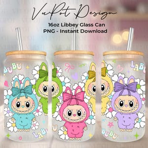 Jolie poupée Libbey 16 oz, boîte d'emballage en verre, design par sublimation, dessin animé de poupée, boîte en verre de 16 oz, personnage de dessin animé, boîte en verre de 16 oz png