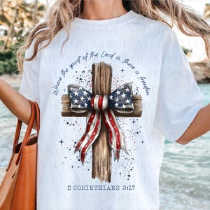 Christian 4th Of July Png, Faith Love Freedom, God Bless America, Retro American Flag Cross Png,Independence Day Png, Fourth Of July Png