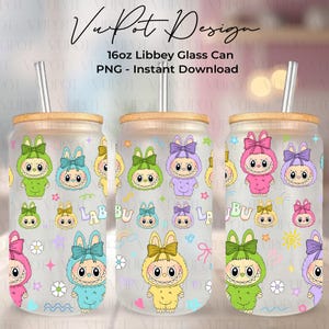 Cartoon Doll 16 oz Glass Can Png, Cute Doll 16Oz Libbey Glass Can Wrap, Cartoon Character 16oz Glass Can Wrap, Sublimation Design