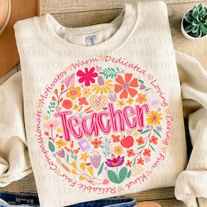 Retro Floral Teacher png, Teacher Appreciation Png, Teacher Png Sublimation Design, Teacher Shirt Design,Teacher Png,Spring Boho Wildflowers