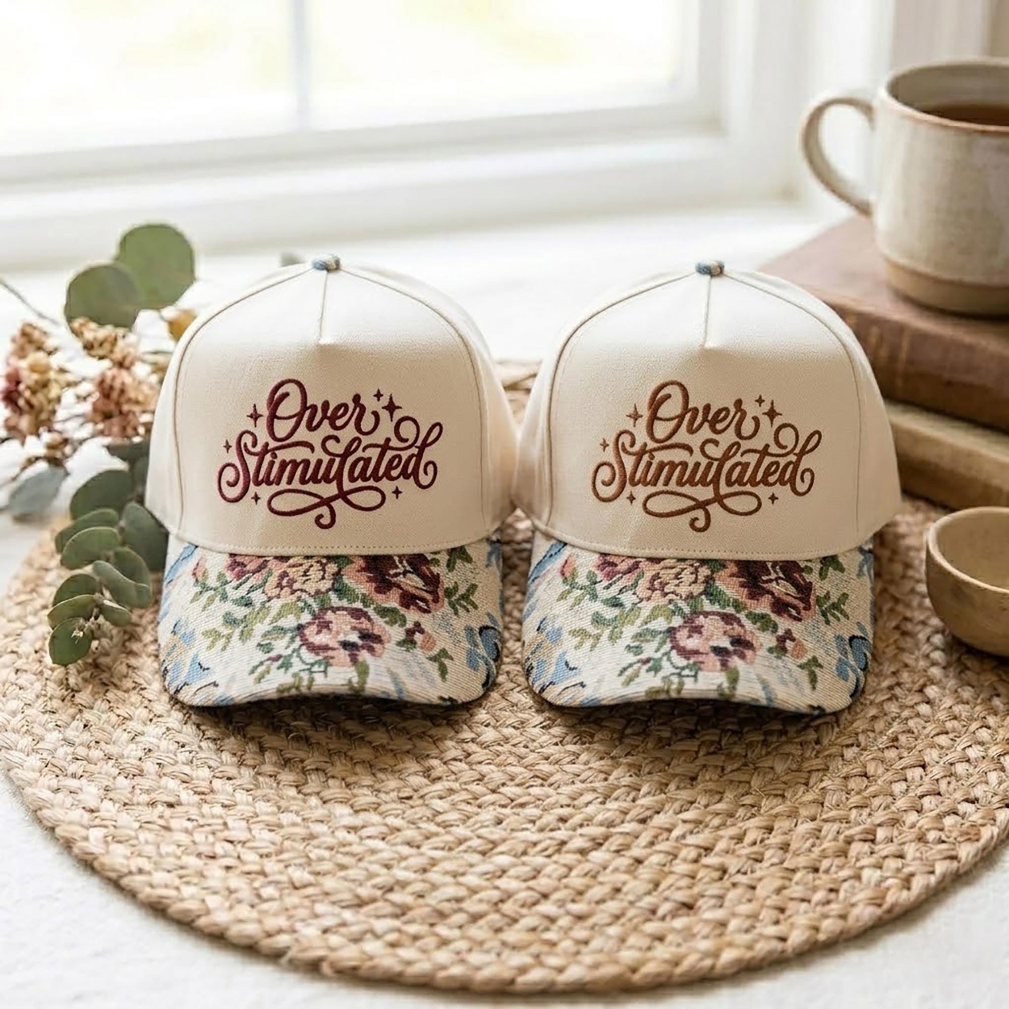 帽子 MURRAL Quartz embroidery hat Embroidered Overstimulated Floral Hat, Funny Neurodivergent Cap