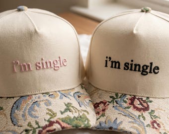 I'm Single Embroidered Hat with Floral Tapestry Brim, Funny Dating Message Hat, Adjustable Vintage Floral Hat