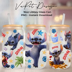 Blue Monster Character 16oz Glass Can Wrap Png, Movie Cartoon Live Action 16 oz Glass Can Png, Cartoon Character Png, Sublimation Design