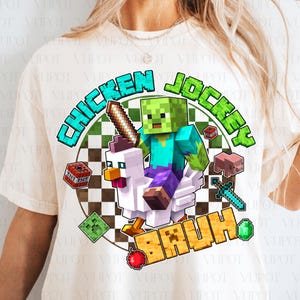 Trendy Chicken Jockey Png, Retro Pixel Game Character Png, Gaming Movie Kids Shirt Png, Gamer Vacation Png, Zombie Riding Chicken Shirt Png