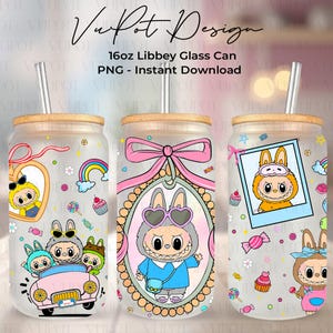 Cartoon Friend 16oz Glass Can Wrap Png, Cartoon Character 16 oz Glass Can Png, Cute Doll Glass Wrap Png, Sublimacja Design, Digital File