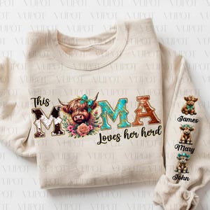 Highland Cow Mom Design Png, Cowhide Mama Png, Mother&#39;s Day Png, This Mama Loves Herd Png, Retro Mama Herd Png, Western Mama Png