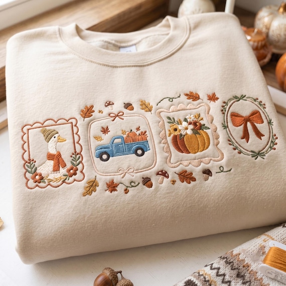 Embroidered Cottagecore Fall Farm Sweatshirt, Autumn Floral Goose Gardening Shirt, Cozy Season Crewneck, Plant Mom Tee, Autumn Girly Gift