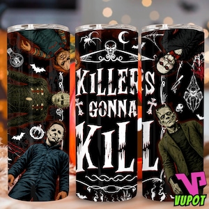 Horror Characters Straight Tumbler Wrap Png, Scary Halloween Spooky 20oz Tumbler Design Png, Horror Movie Tumbler Wrap, Halloween Tumbler