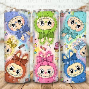 Cute Doll Cartoon 20oz Skinny Tumbler Wrap Png, Cartoon 20oz Tumbler Wrap, Pink Cartoon Character Tumbler Wrap Png,Perfect Gift for Kids Png