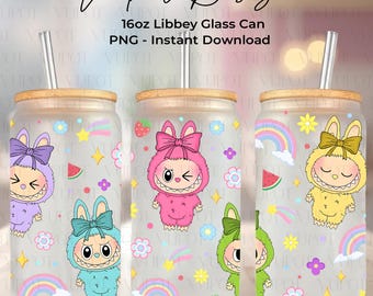 Embalagem de lata de vidro Libbey de 473 ml para boneca fofa, embalagem de lata de vidro de 473 ml para desenho animado, lata de vidro de 473 ml para boneca de desenho animado PNG, presente para criança, design de sublimação