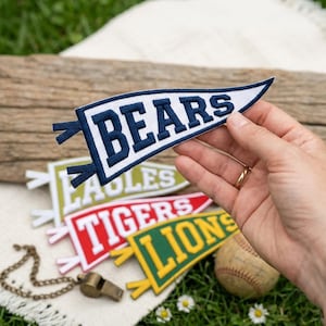 Personalized Embroidered Pennant Patch with Team Name, Team Banner Patch, Custom School Spirit Patches, Iron On Patches for Backpacks Hats
