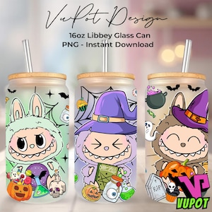 Halloween Cartoon Dolls Glass Can Wrap Png, Spooky Tarot Coffee Glass Wrap Png, 16oz Libbey Horror Glass Can Wrap Design, Digital File