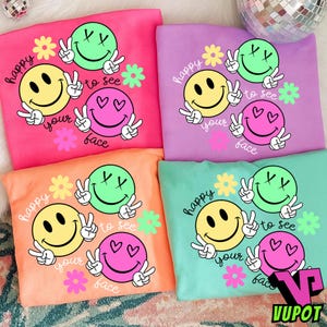 Neon Floral Teacher Png, Smile Face Png, Retro Happy To See Your Face Png, Back To School Png, Happy Face Png, Trendy Teacher Smiley Png